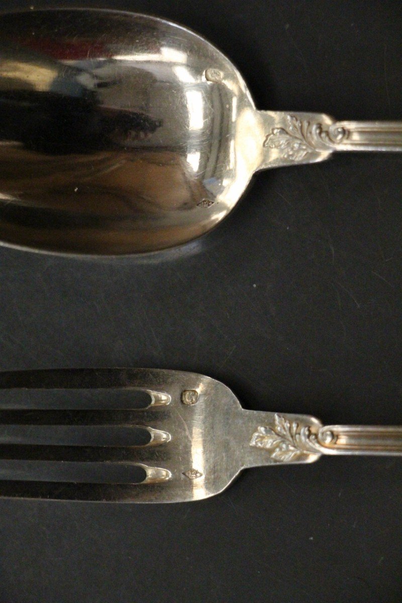 Housewife In Sterling Silver, Minerva Hallmark, 10 Forks, 10 Spoons -photo-3