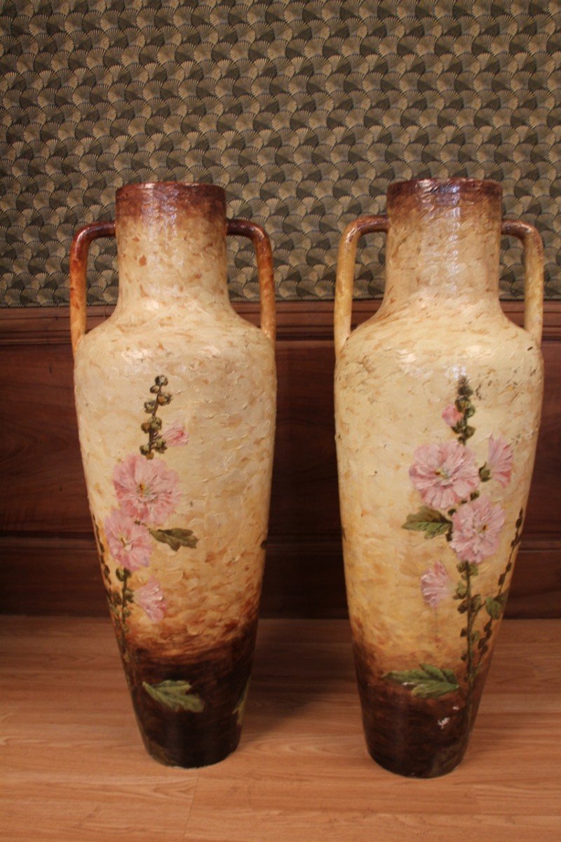 Immense Paire De Vases De Delphin Massier Vallauris XIXeme 93 Cm De Hauteur -photo-4