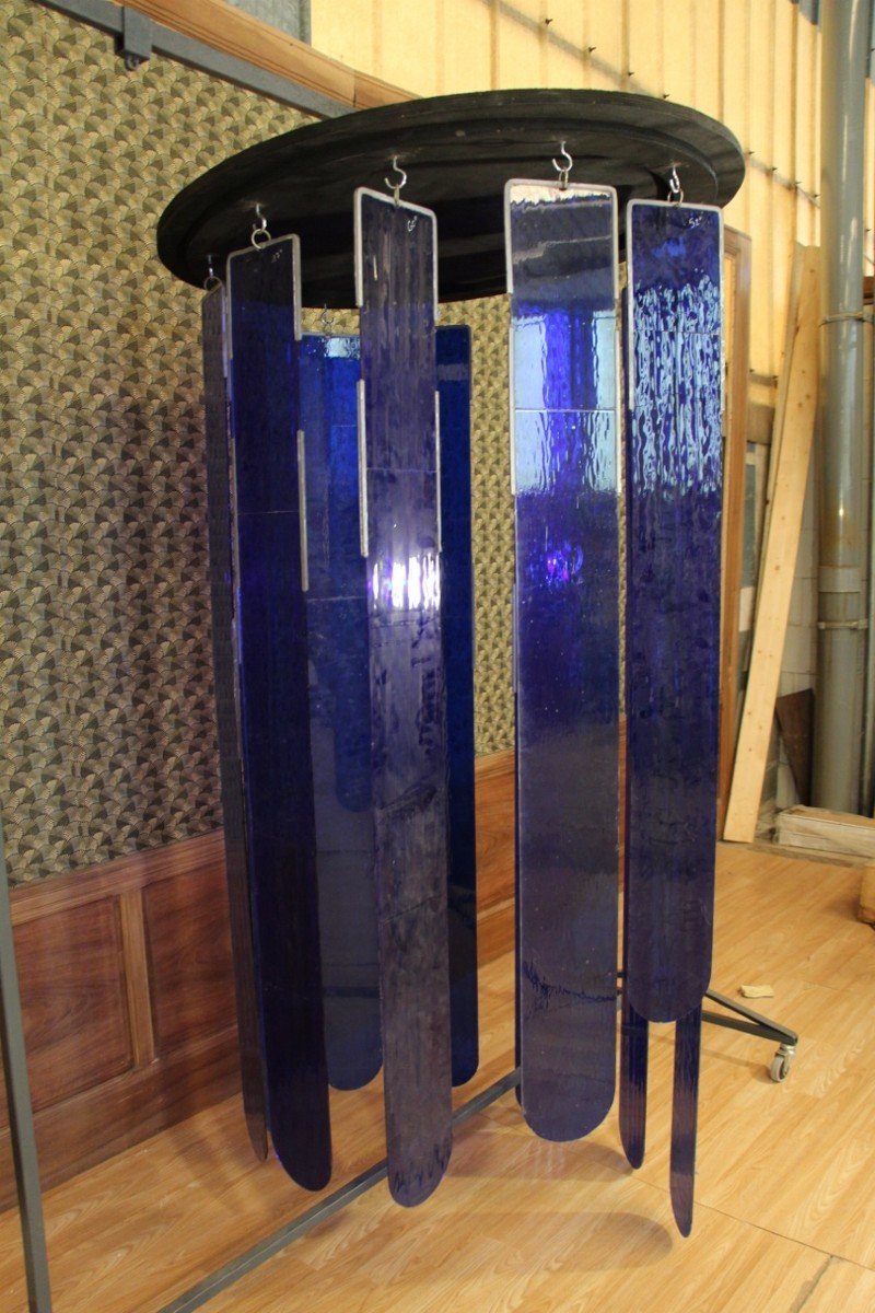 Huge 70s Chandelier In Royal Blue Stained Glass 220 Cm High-photo-1