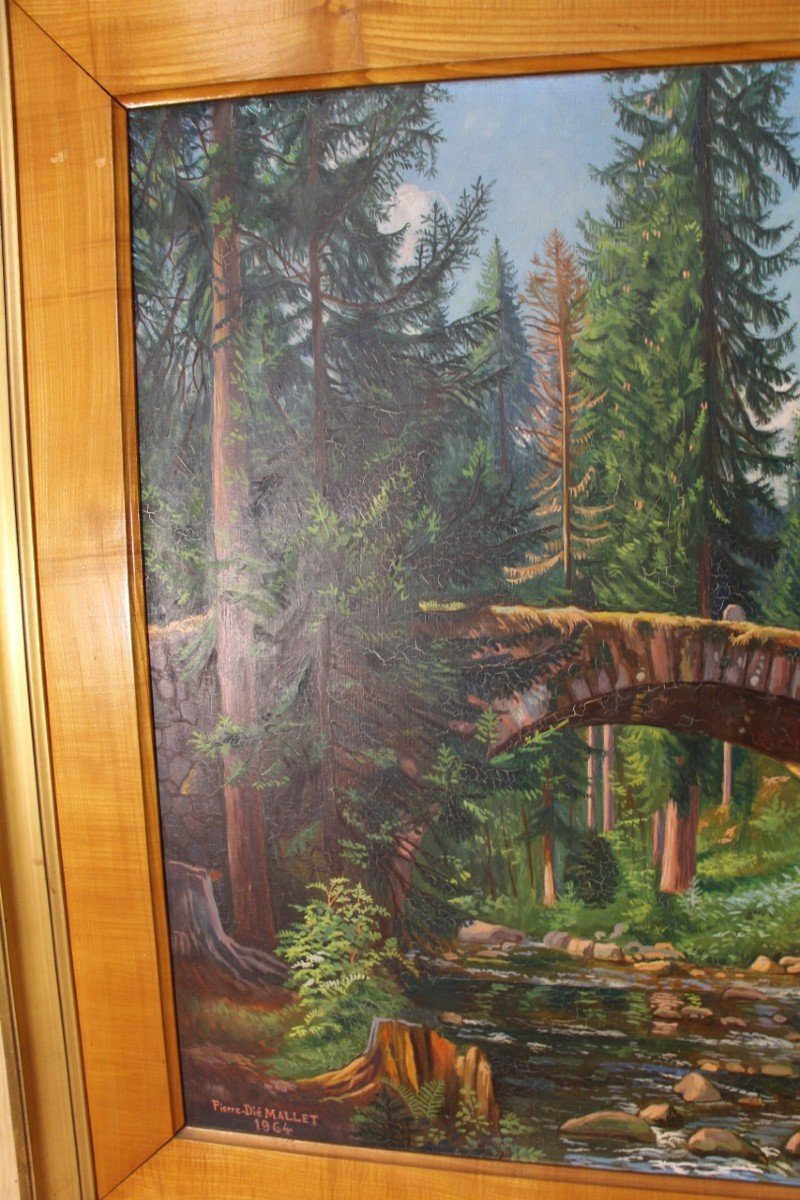 Large Painting By Pierre Dié Mallet "the Bridge Of The Fairies" Gérardmer -photo-1