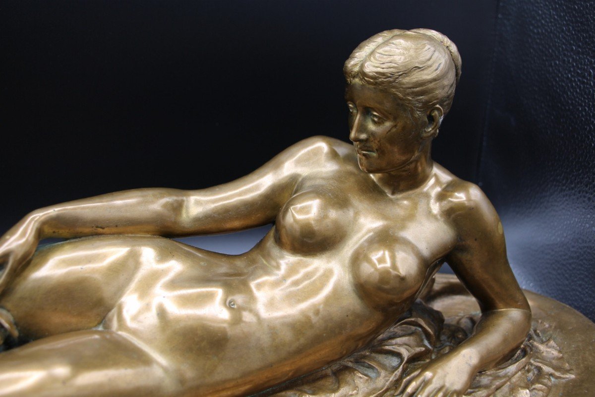 Large Bronze Lying Nude Woman By Thomas Nelson Maclean Art Nouveau-photo-2