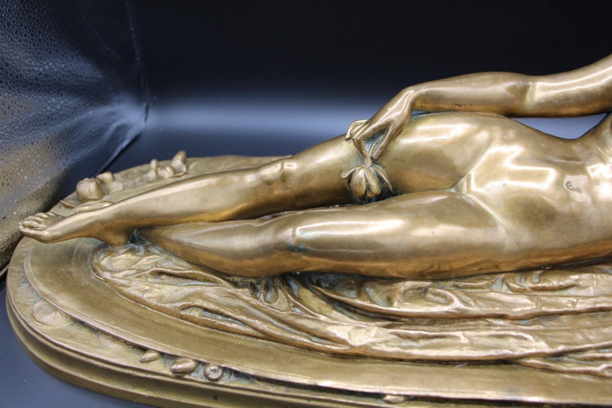 Large Bronze Lying Nude Woman By Thomas Nelson Maclean Art Nouveau-photo-3