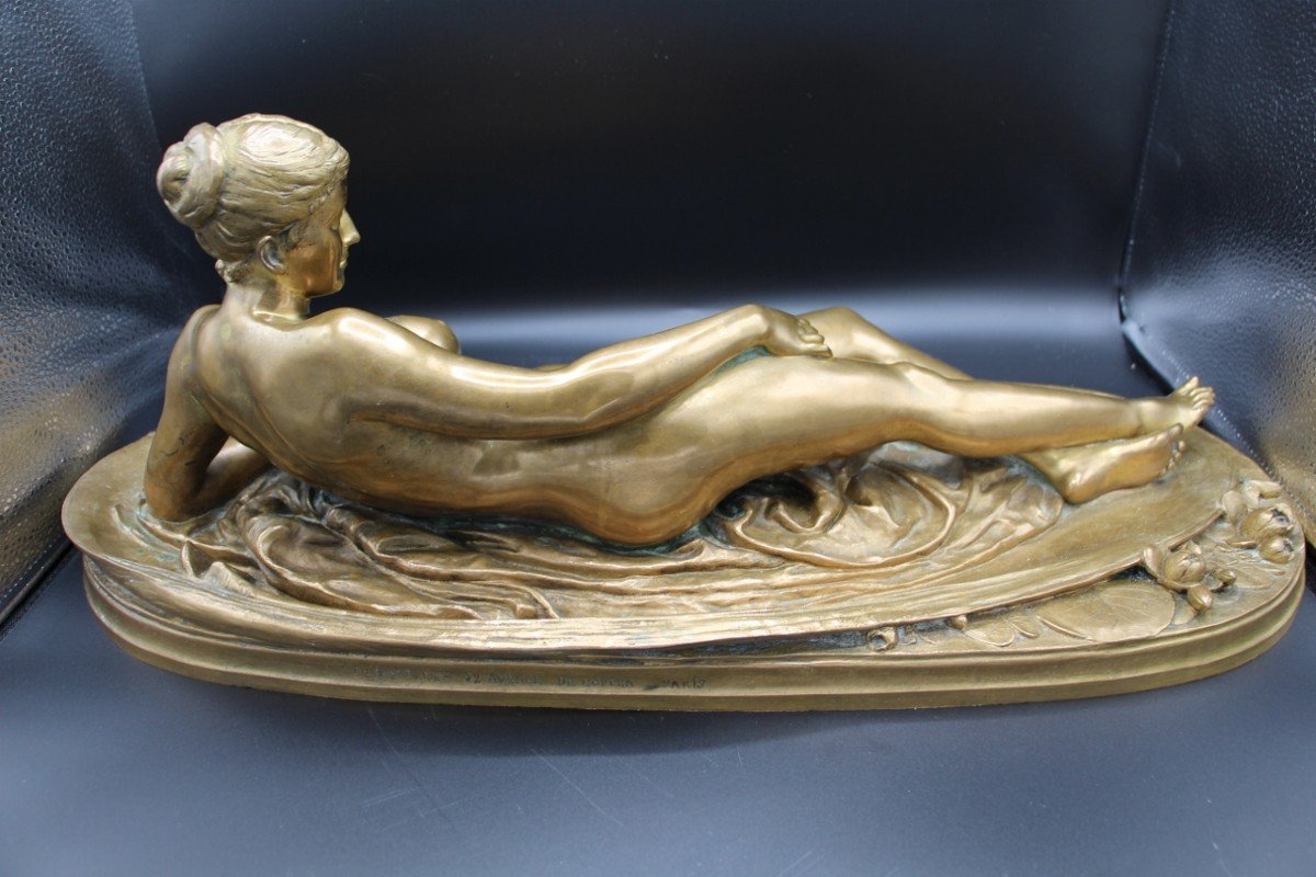 Large Bronze Lying Nude Woman By Thomas Nelson Maclean Art Nouveau-photo-3