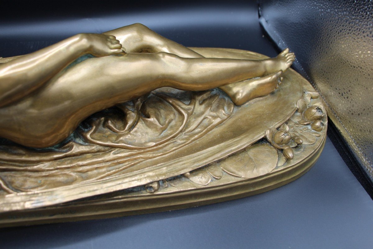 Large Bronze Lying Nude Woman By Thomas Nelson Maclean Art Nouveau-photo-4