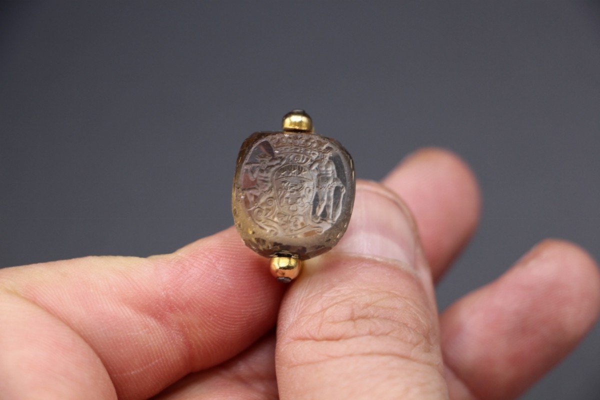 18th-19th Century Rock Crystal And Gold Coat Of Arms Seal Pendant-photo-2