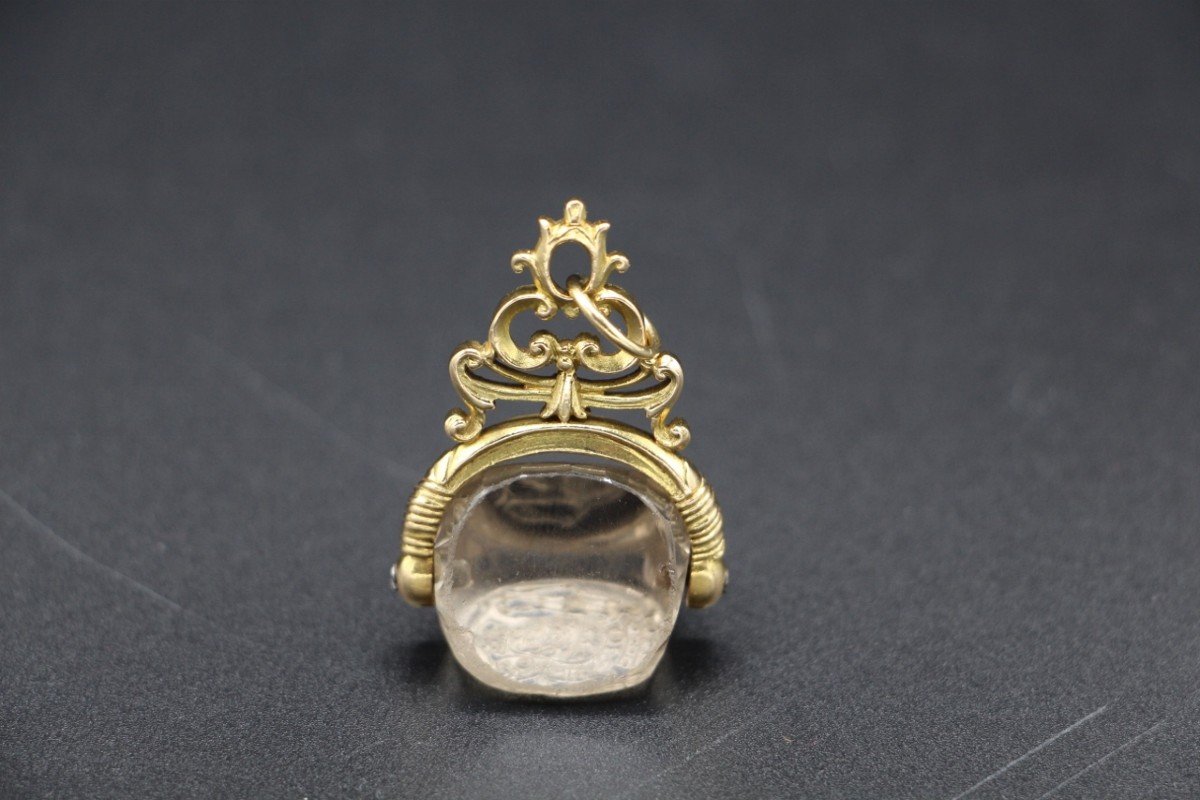 18th-19th Century Rock Crystal And Gold Coat Of Arms Seal Pendant-photo-4