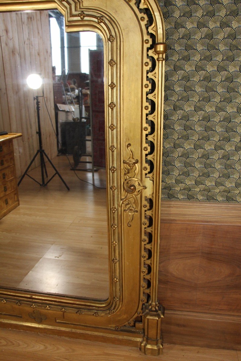 Grand Miroir d'époque XIXeme, Style Gothique, 200cm de hauteur -photo-2