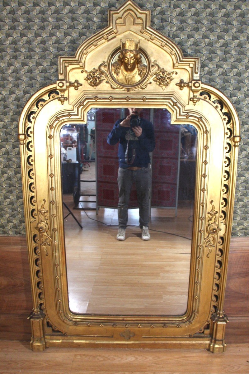 Grand Miroir d'époque XIXeme, Style Gothique, 200cm de hauteur 