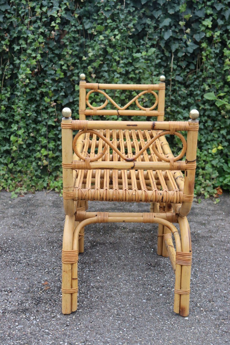 Banc Vintage En Rotin, Italie, 1960 Style Gabriella Crespi-photo-1