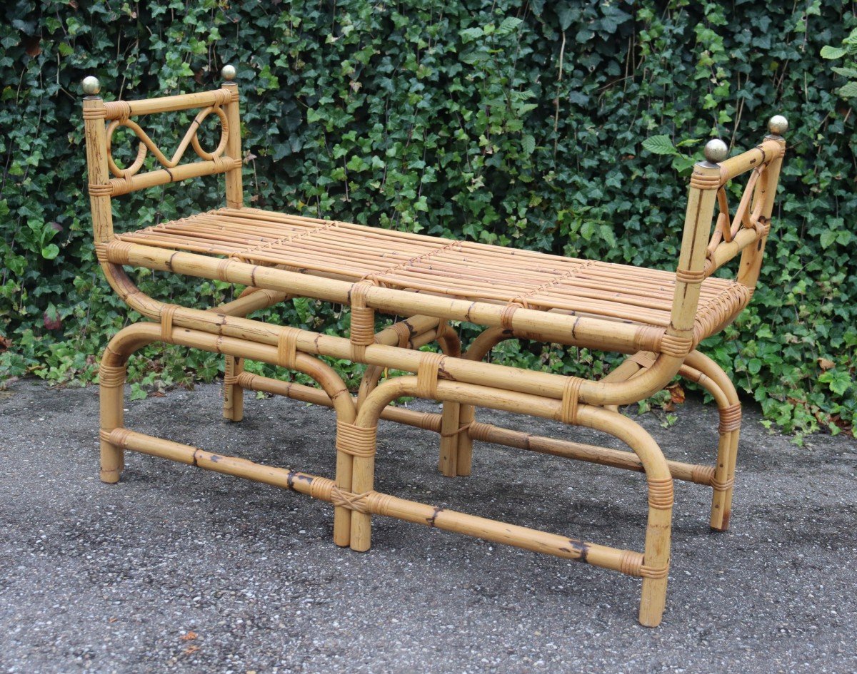 Banc Vintage En Rotin, Italie, 1960 Style Gabriella Crespi