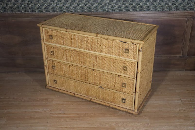 Dal Vera Bamboo And Wicker Chest Of Drawers, 1960s-photo-2