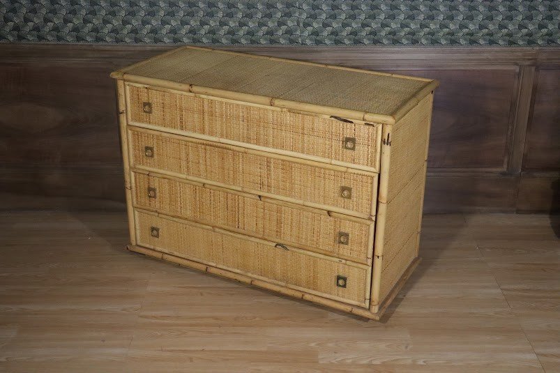 Dal Vera Bamboo And Wicker Chest Of Drawers, 1960s-photo-3