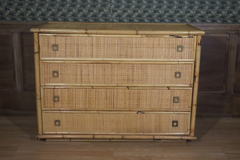 Dal Vera Bamboo And Wicker Chest Of Drawers, 1960s-photo-4