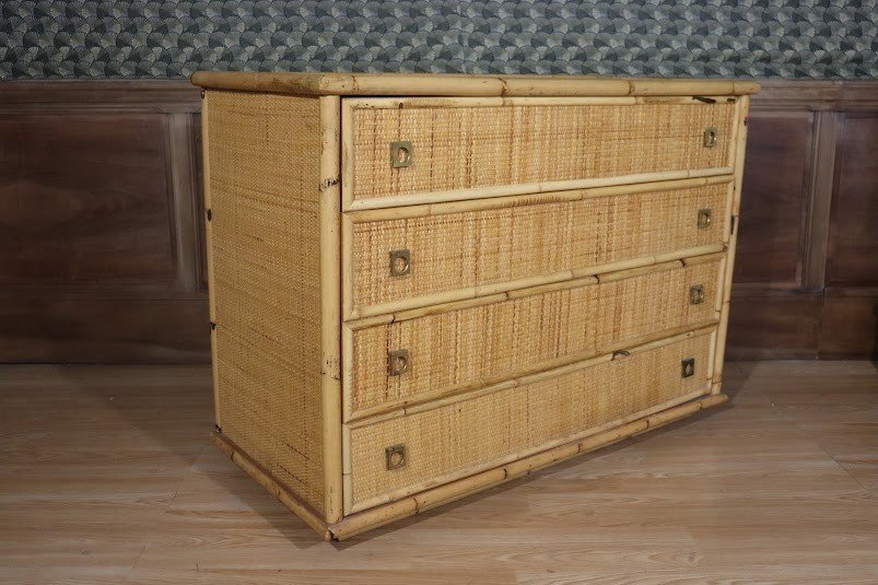 Dal Vera Bamboo And Wicker Chest Of Drawers, 1960s-photo-2