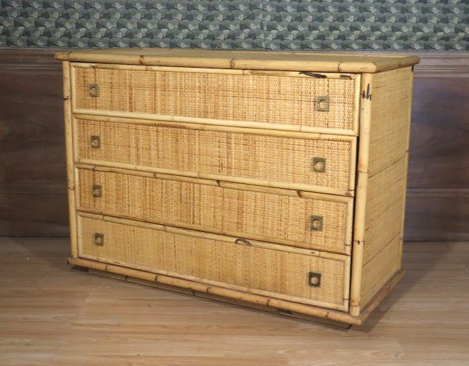 Dal Vera Bamboo And Wicker Chest Of Drawers, 1960s