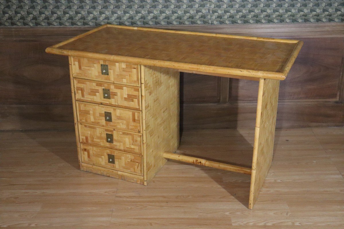 Bamboo, Rattan And Brass Desk By Dal Vera, Italy, 1960s-photo-2