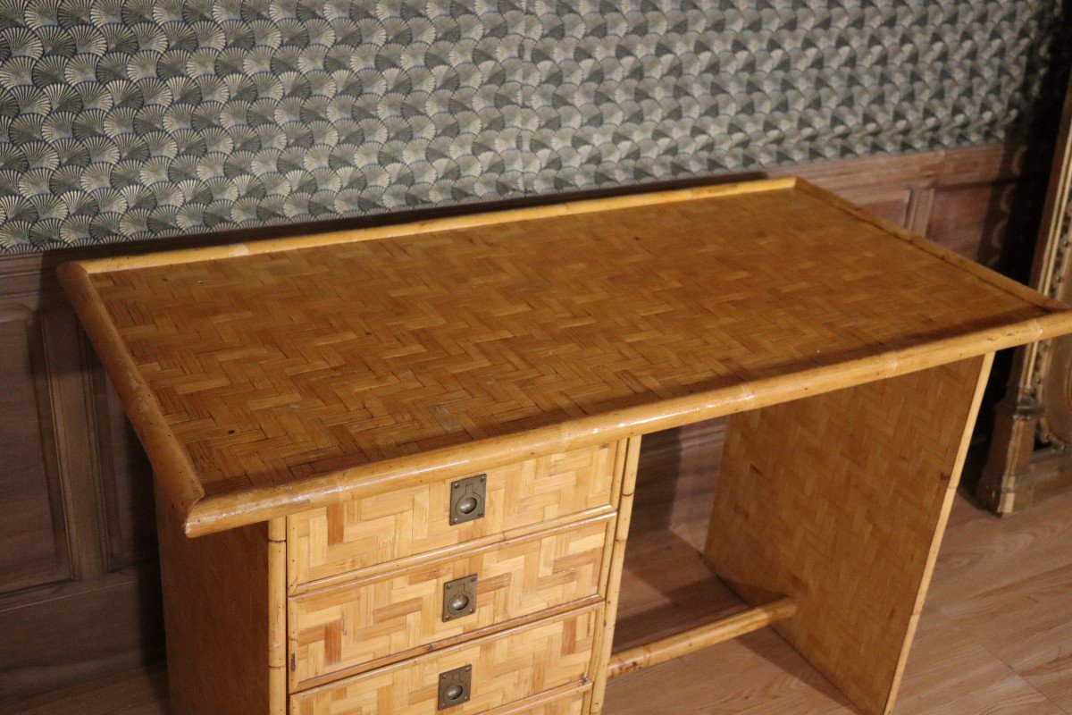 Bamboo, Rattan And Brass Desk By Dal Vera, Italy, 1960s-photo-2