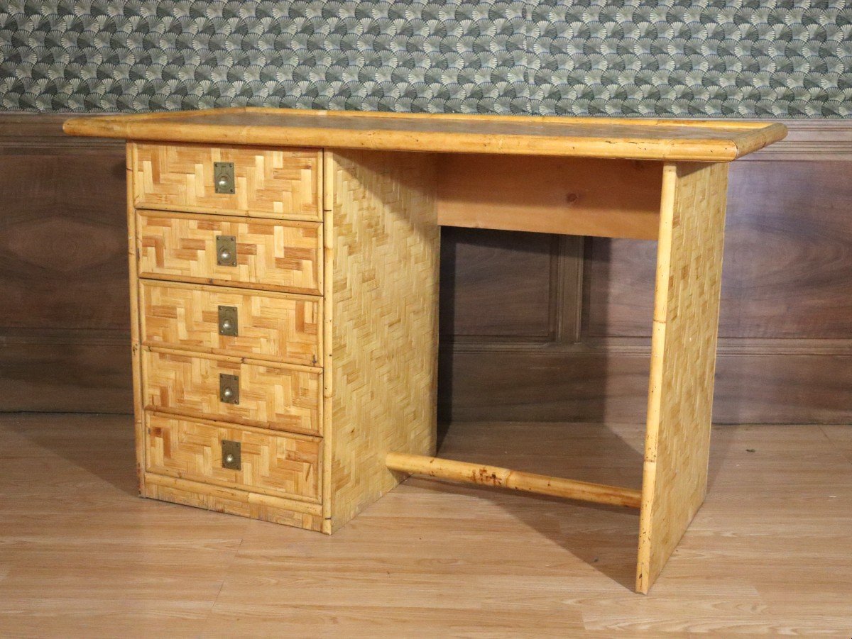 Bamboo, Rattan And Brass Desk By Dal Vera, Italy, 1960s