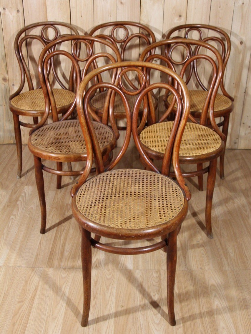 Set Of 6 Thonet Chairs Model No. 19 End Of The 19th Century 