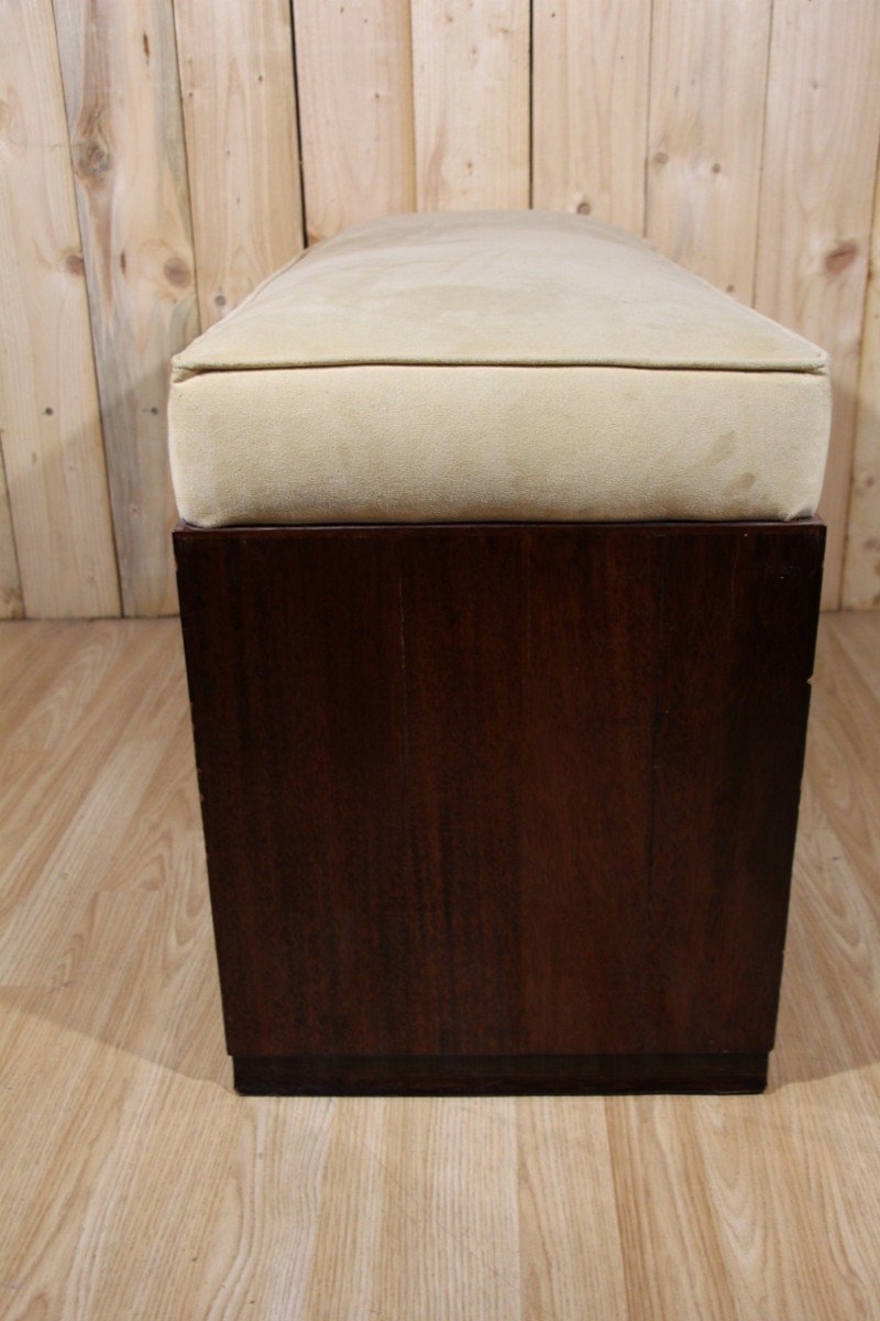 Art Deco Bench In Beige Velvet And Veneer Wood -photo-4