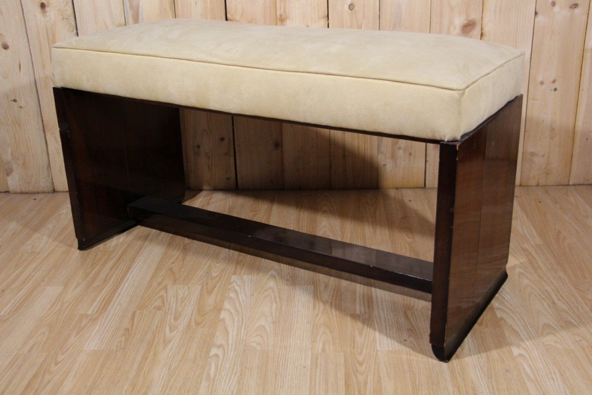 Art Deco Bench In Beige Velvet And Veneer Wood 