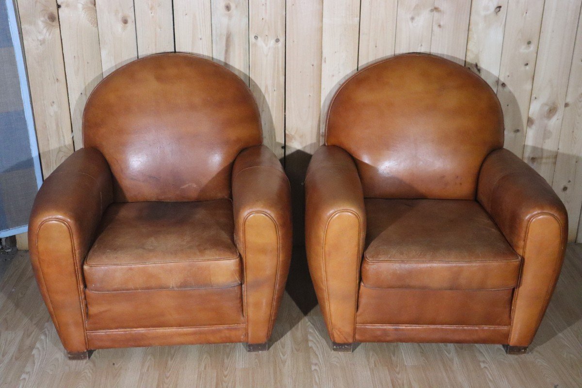 Pair Of Leather Club Armchairs -photo-2