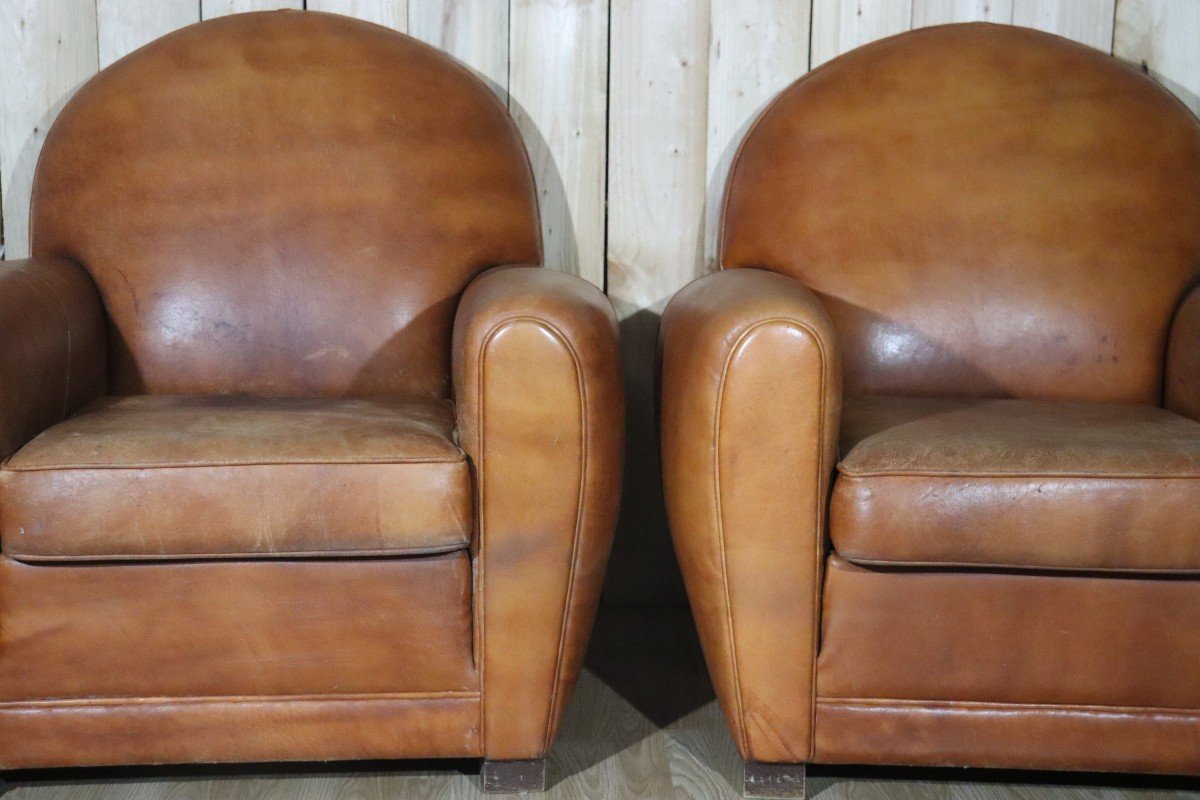 Pair Of Leather Club Armchairs -photo-3