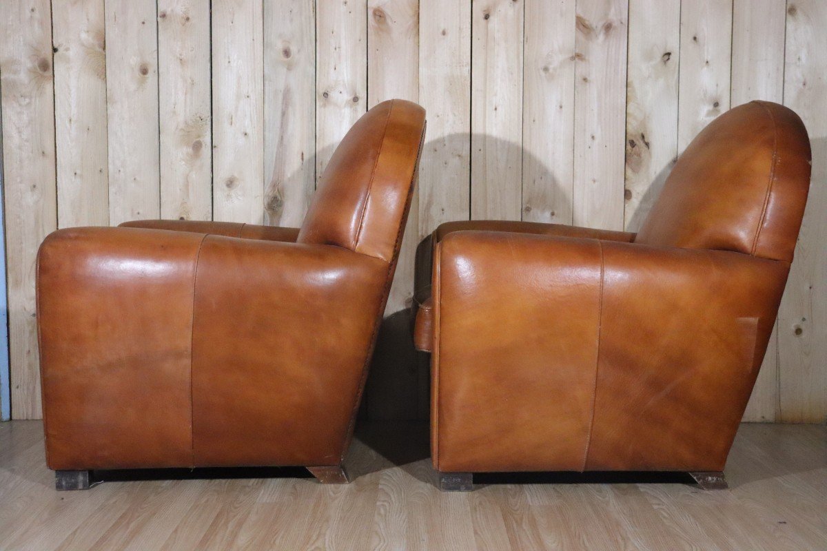 Pair Of Leather Club Armchairs -photo-4