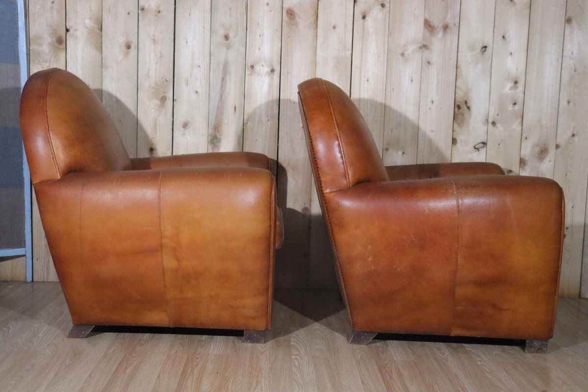 Pair Of Leather Club Armchairs -photo-3