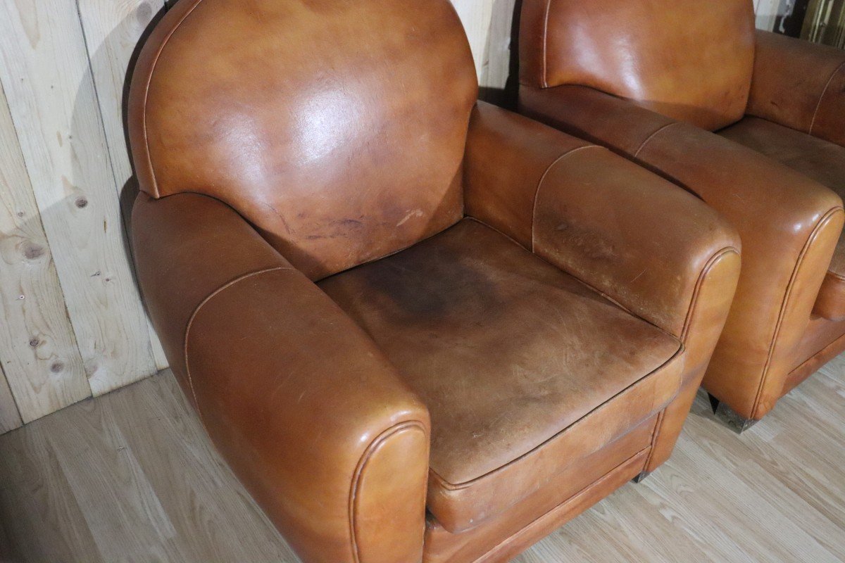 Pair Of Leather Club Armchairs -photo-4