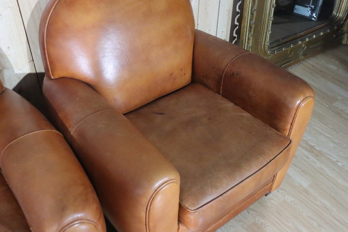 Pair Of Leather Club Armchairs -photo-5