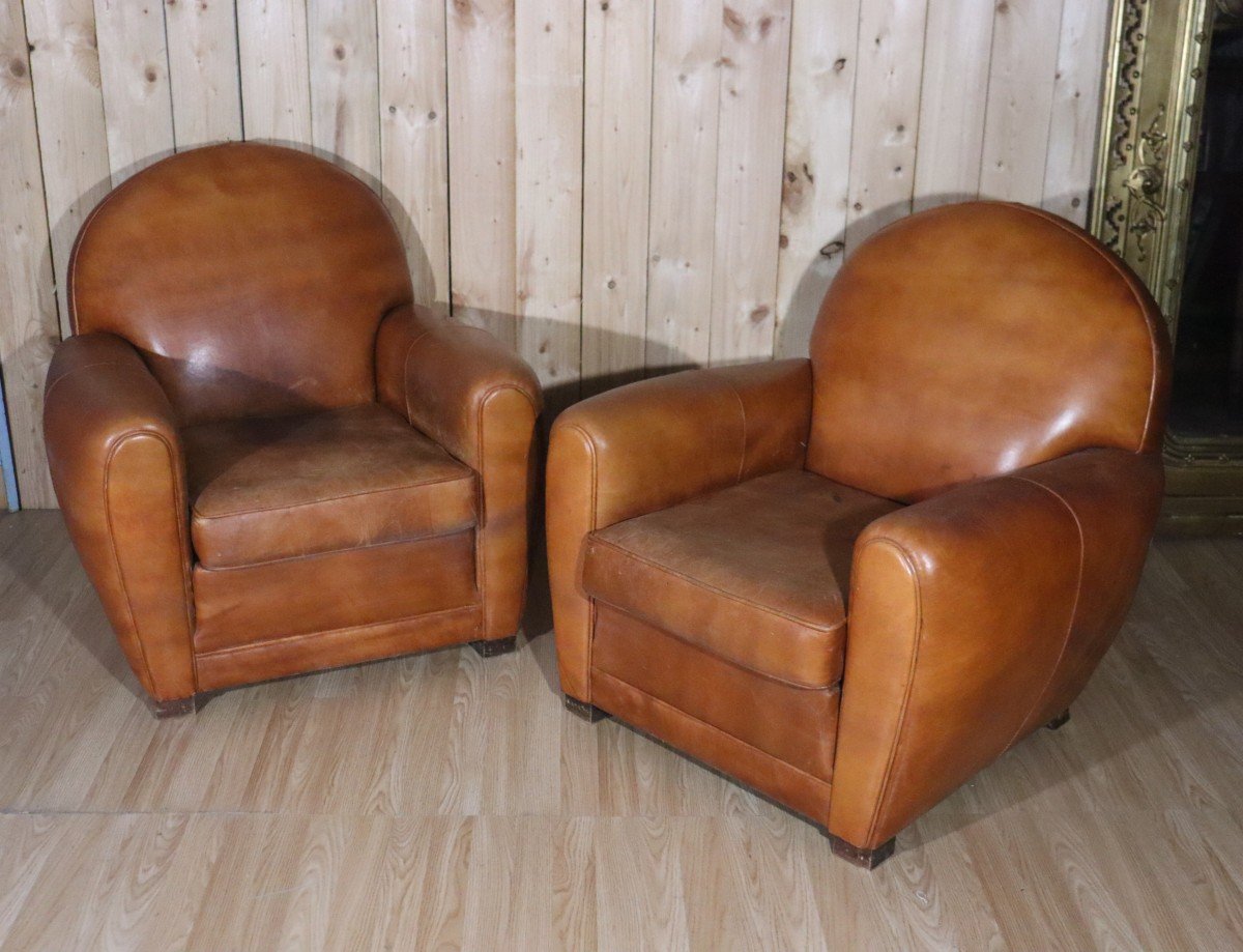 Pair Of Leather Club Armchairs 