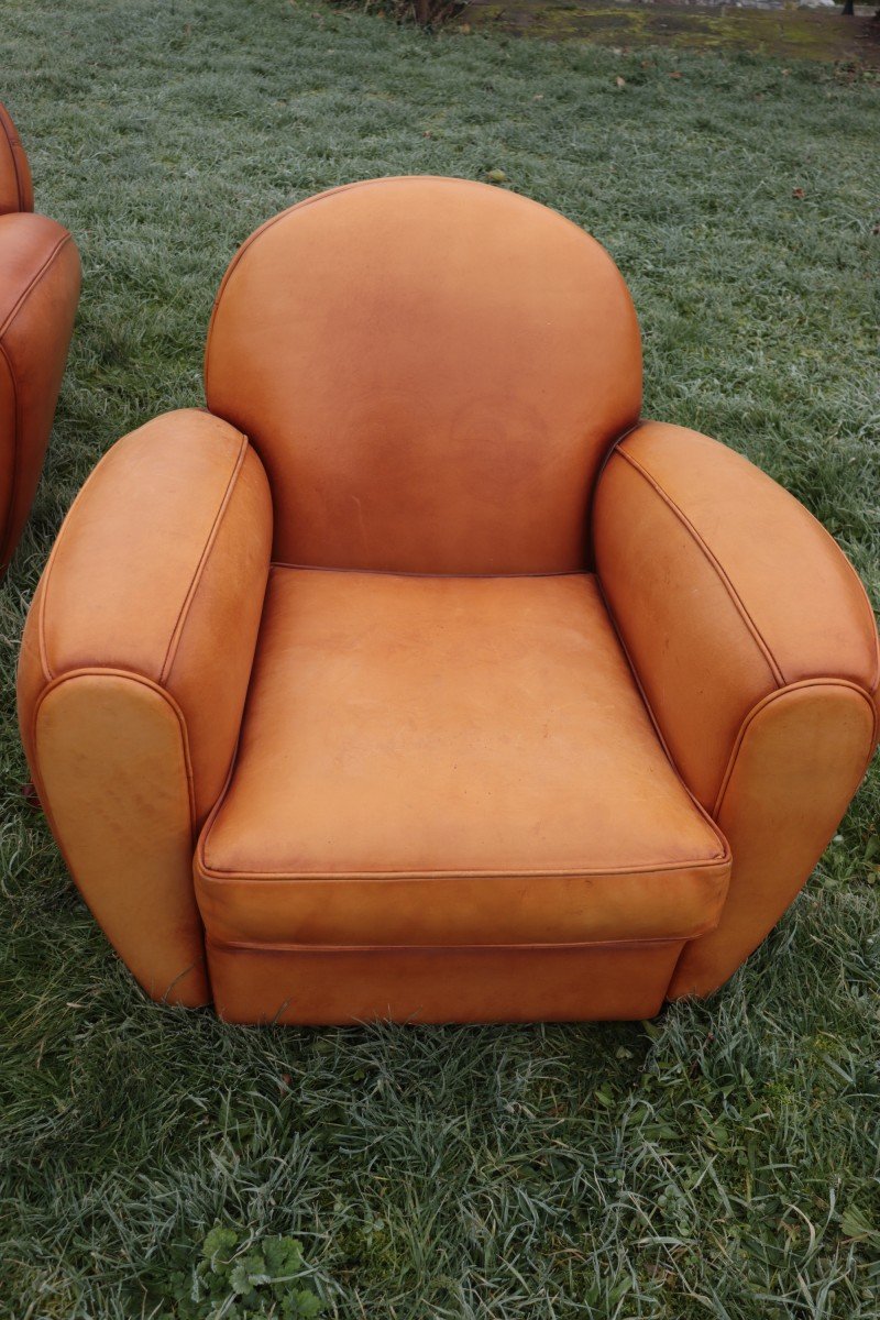 Paire De Fauteuils Club En Cuir Couleur Havane -photo-5