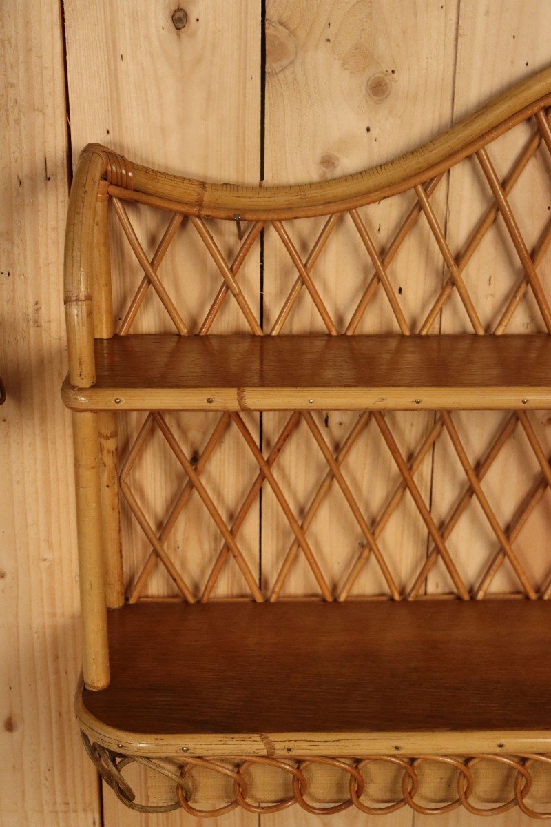 Large Pair Of Rattan Wall Shelves Attributed To Audoux Minnet-photo-3