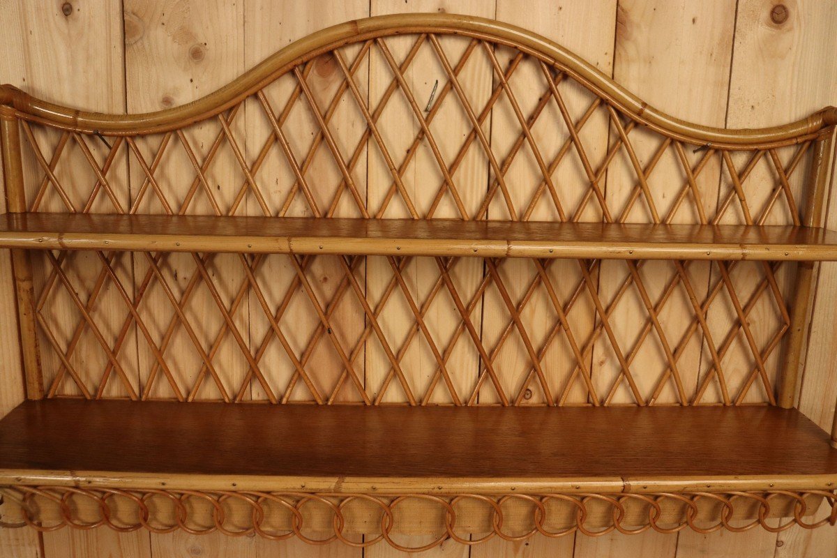 Large Pair Of Rattan Wall Shelves Attributed To Audoux Minnet-photo-4