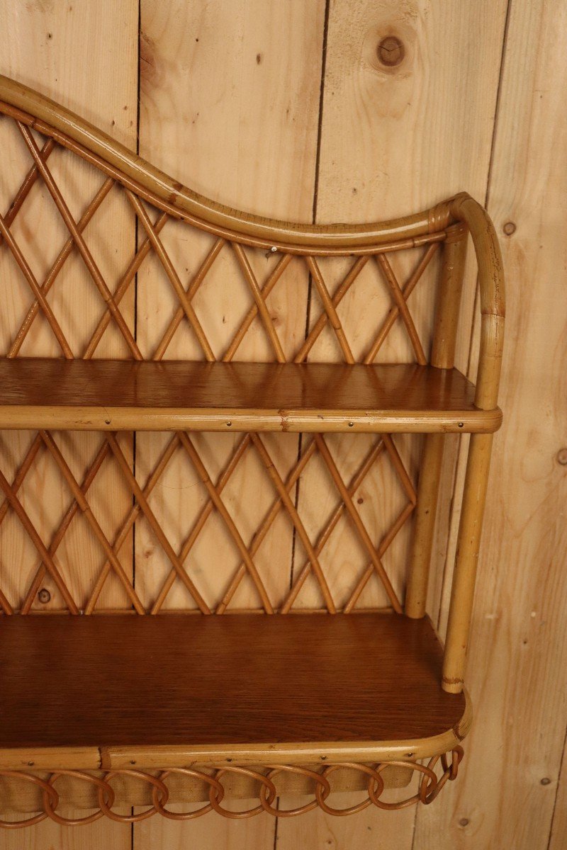 Large Pair Of Rattan Wall Shelves Attributed To Audoux Minnet-photo-5