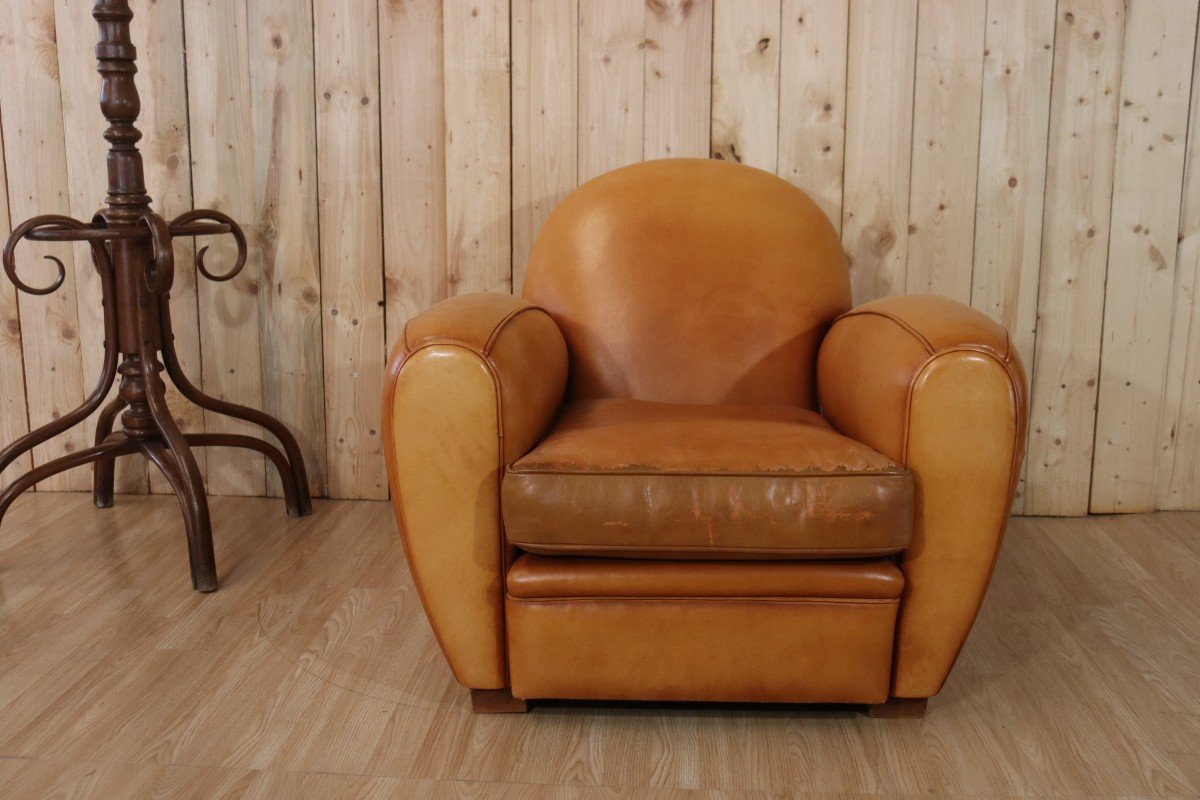 Fauteuil Club Vintage En Cuir-photo-3