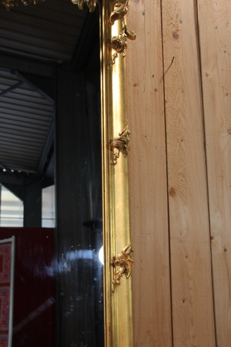 Grand Miroir Napoléon III En Bois Doré Aux Putti Et Mascaron-photo-5