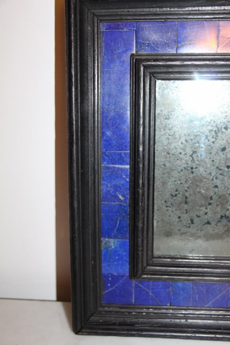 Small Blackened Wood Mirror In Lapis Lazuli-photo-4