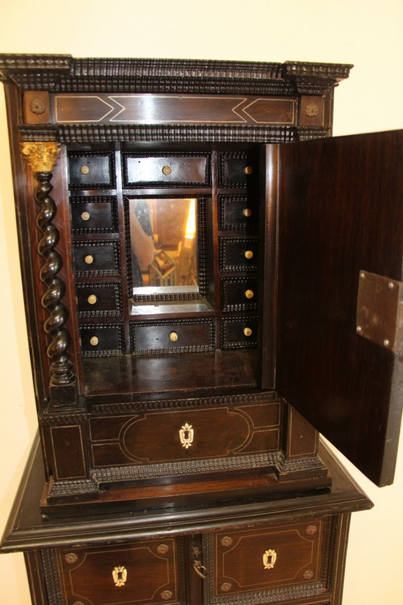 XVIIth Cabinet In Rosewood And Tin Fillet-photo-8