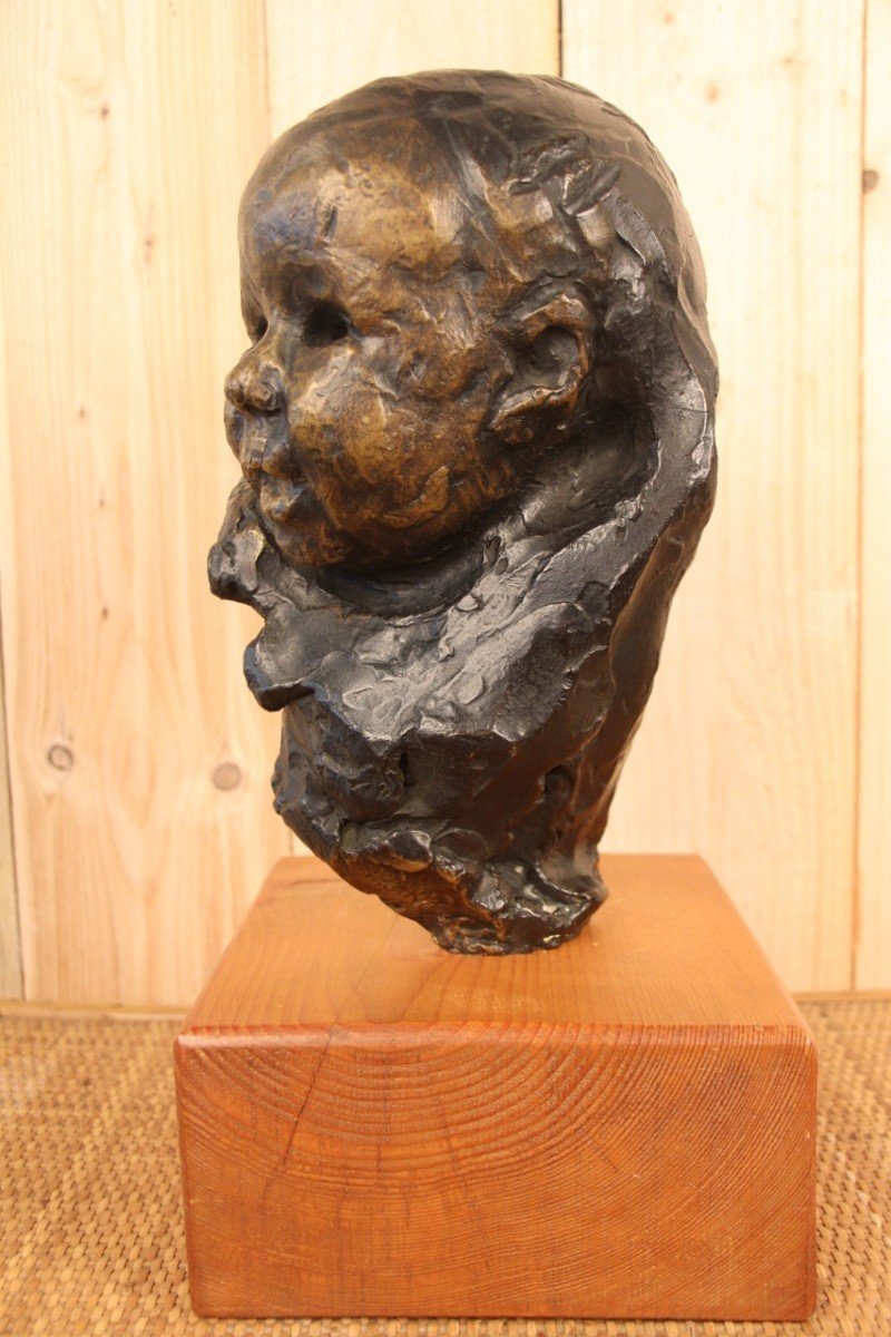 Victor Prouvé: Child's Head In Bronze Former Jean Prouvé Collection, Published In 8 Copies-photo-4