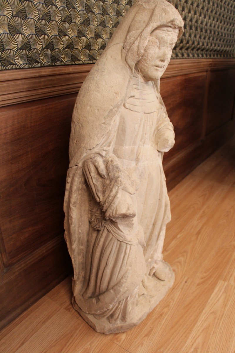 Large Statue Of Saint Anne In Limestone XVth-photo-3