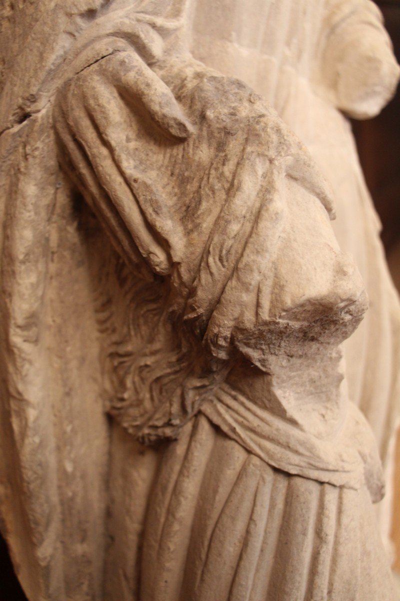 Large Statue Of Saint Anne In Limestone XVth-photo-4