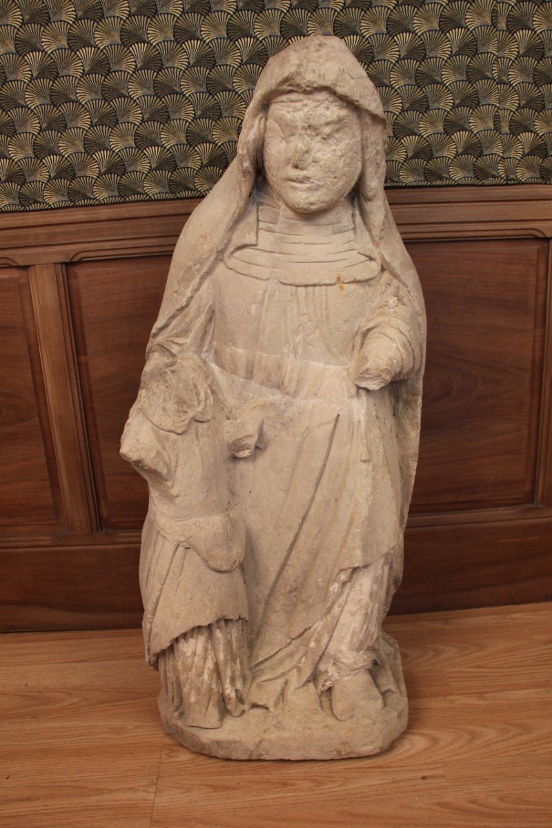 Large Statue Of Saint Anne In Limestone XVth