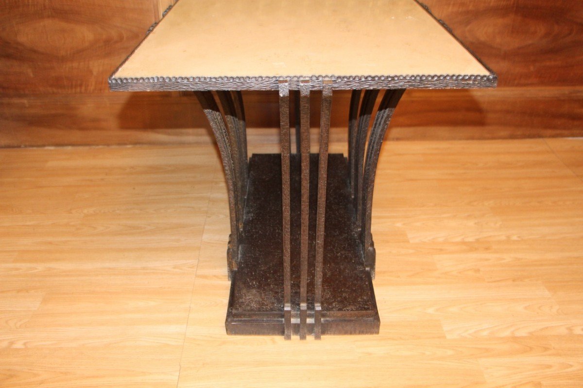 Art Deco Wrought Iron Coffee Table Or Console Attributed To Edgar Brandt-photo-4