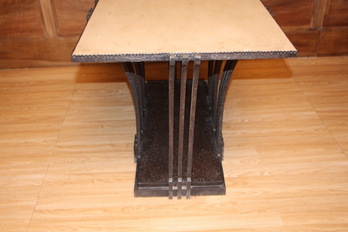 Art Deco Wrought Iron Coffee Table Or Console Attributed To Edgar Brandt-photo-6