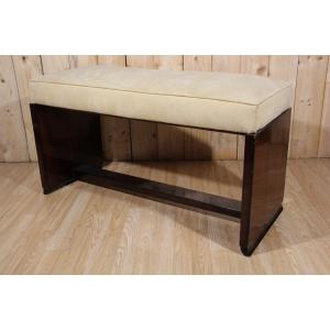 Art Deco Bench In Beige Velvet And Veneer Wood 