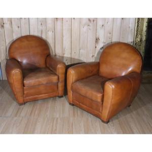 Pair Of Leather Club Armchairs 