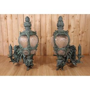 Pair Of Cast Iron Wall Lights, Based On Models From The Pont Alexandre III