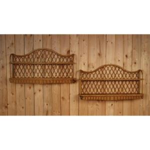 Large Pair Of Rattan Wall Shelves Attributed To Audoux Minnet